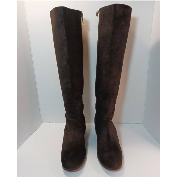 JIMMY CHOO Roughout Suede Knee High Brown Leather Riding Boots Size 6 US 36.5 EU - Picture 4 of 16